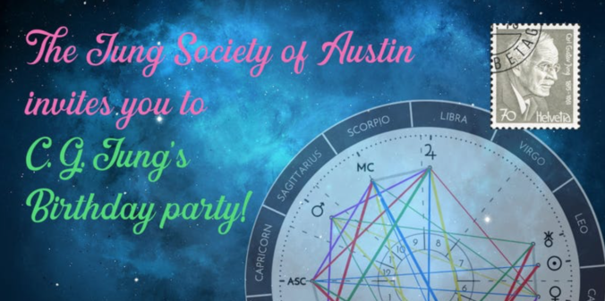 A blue background with a white circle and the words " astrology society of austin."